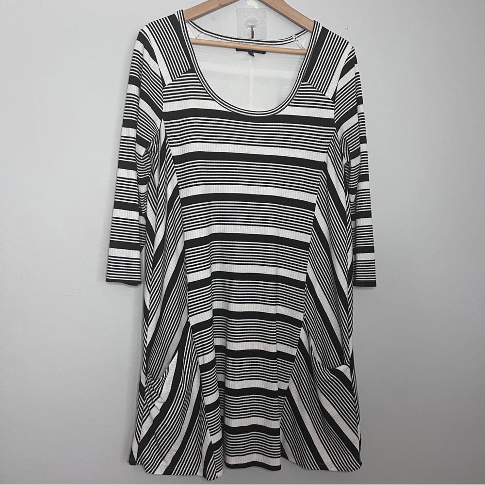 Fifth & Park Black & White Boxy Relaxed Fit Dress Large Pockets Size Large EUC